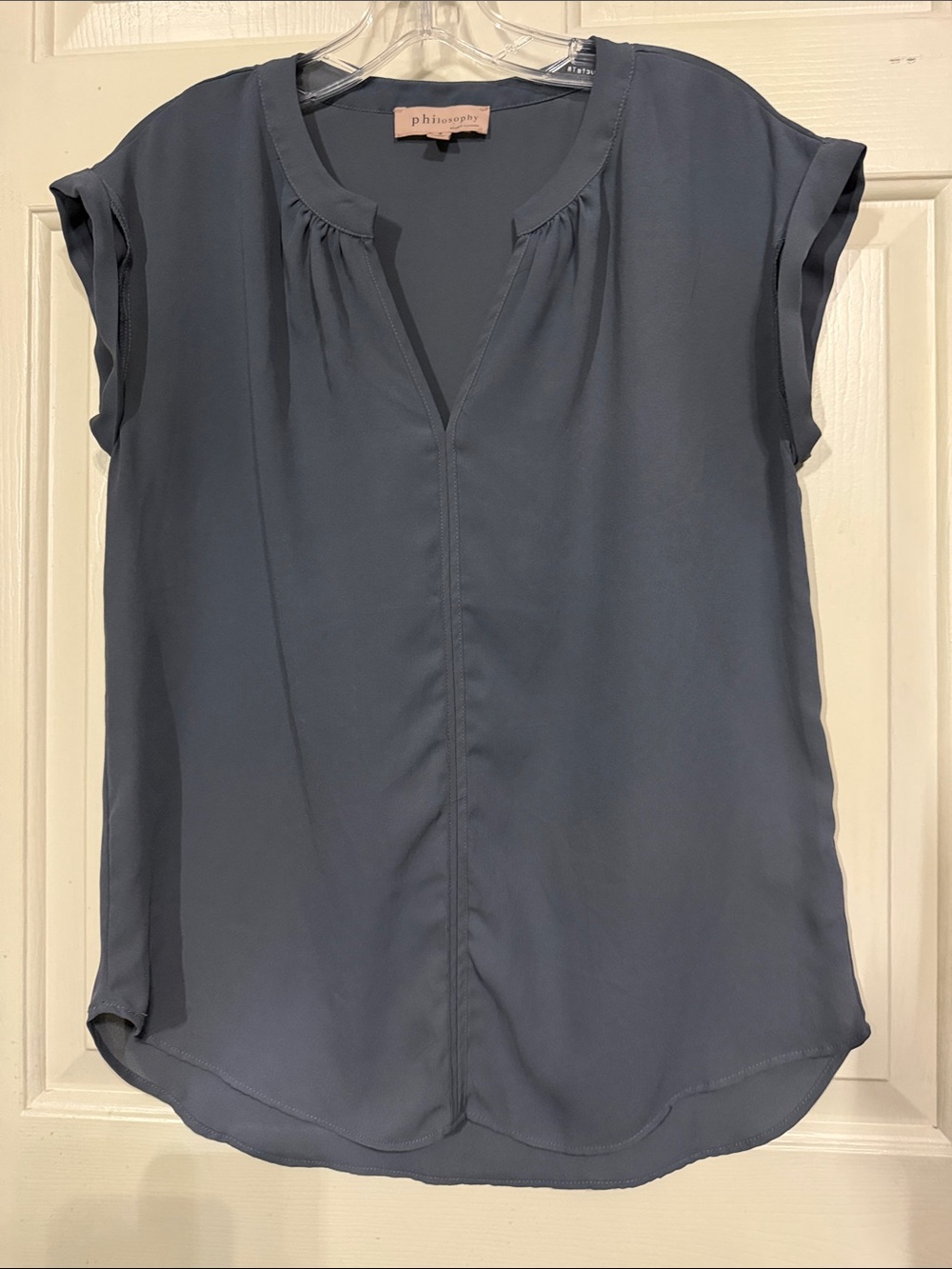 Philosophy Slate Blue Cap Sleeve V-Neck Top